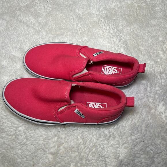 Size 3 - VANS Girls Asher Low Slip On Pink Girly Preppy Skater Girl Casual - Picture 3 of 7